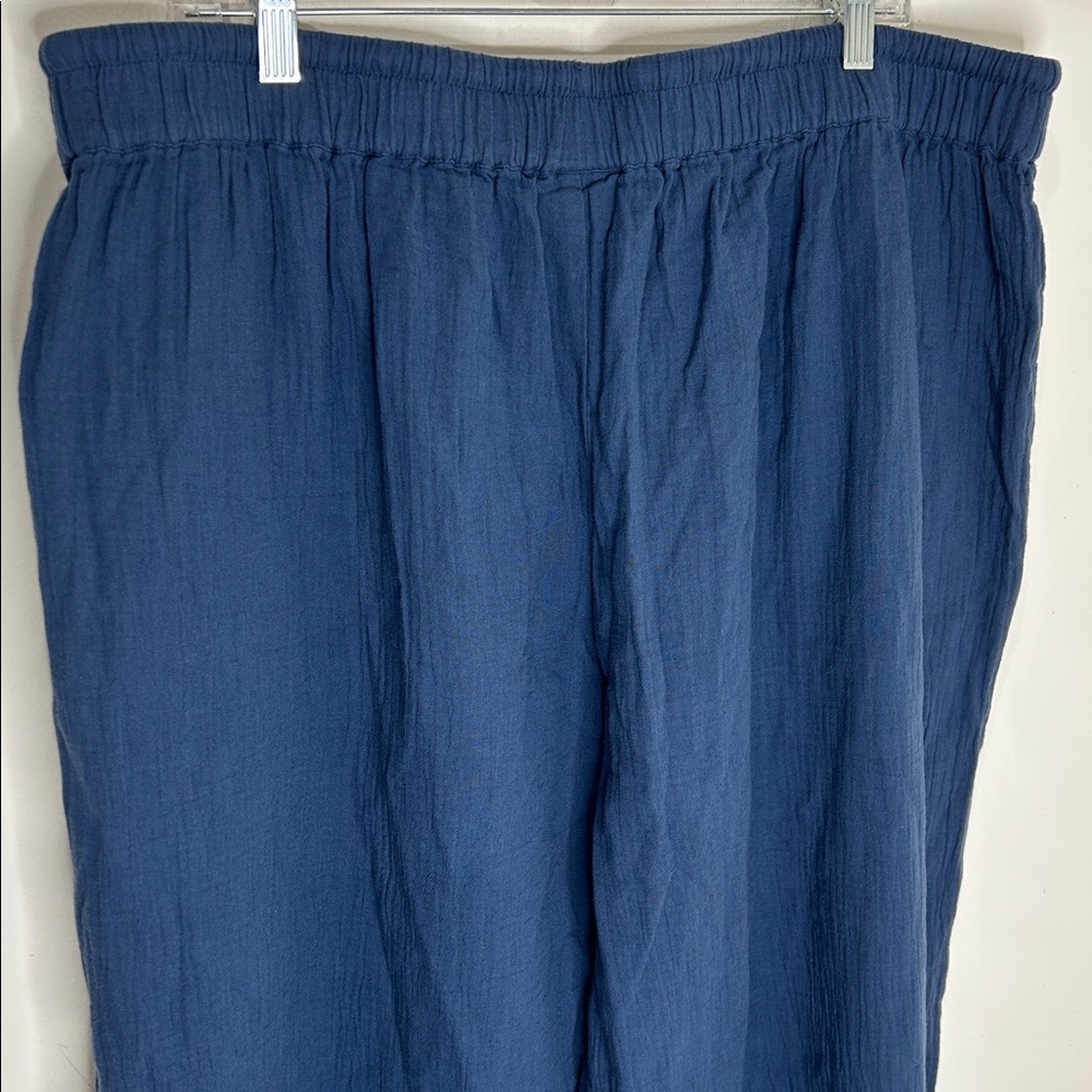 Pact Coastal Double Gauze Split Hem Pant Cotton Wide Leg Drawstring Blue XXL - Picture 9 of 15